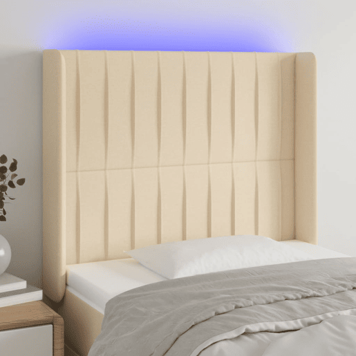 vidaXL Cabeceira de cama c luzes LED tecido 93x16x118128cm cor creme vidaXL Cabeceira de cama c luzes LED tecido 93x16x118128cm cor creme