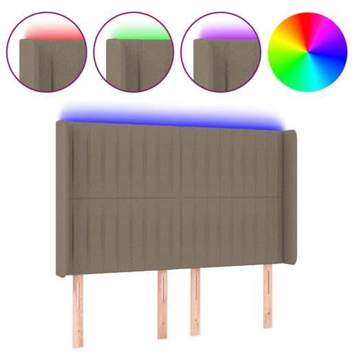 vidaXL Cabeceira cama c LED tecido 147x16x118128cm cinza-acastanhado