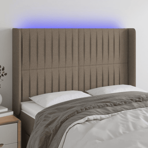 vidaXL Cabeceira cama c LED tecido 147x16x118128cm cinza-acastanhado