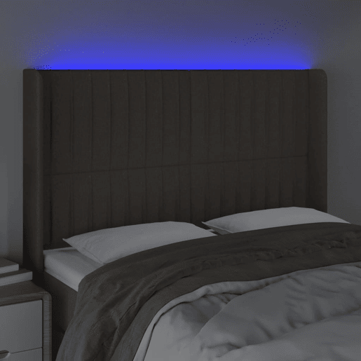 vidaXL Cabeceira cama c LED tecido 147x16x118128cm cinza-acastanhado