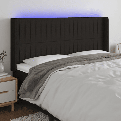 vidaXL Cabeceira de cama c luzes LED tecido 183x16x118128 cm preto vidaXL Cabeceira de cama c luzes LED tecido 183x16x118128 cm preto