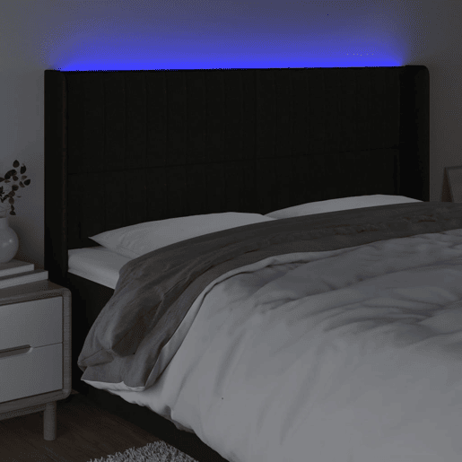 vidaXL Cabeceira de cama c luzes LED tecido 183x16x118128 cm preto vidaXL Cabeceira de cama c luzes LED tecido 183x16x118128 cm preto