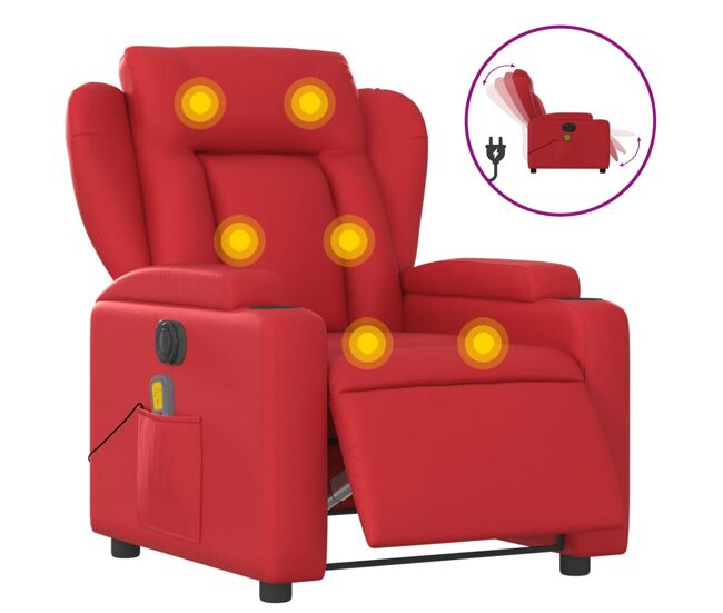 Vidaxl sillón de masaje reclinable eléctrico de cuero artificial rojo