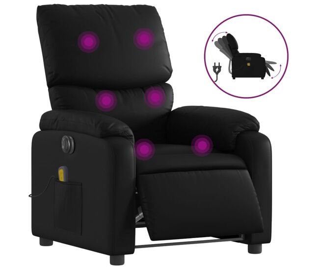 Vidaxl sillón de masaje reclinable eléctrico cuero sintético negro
