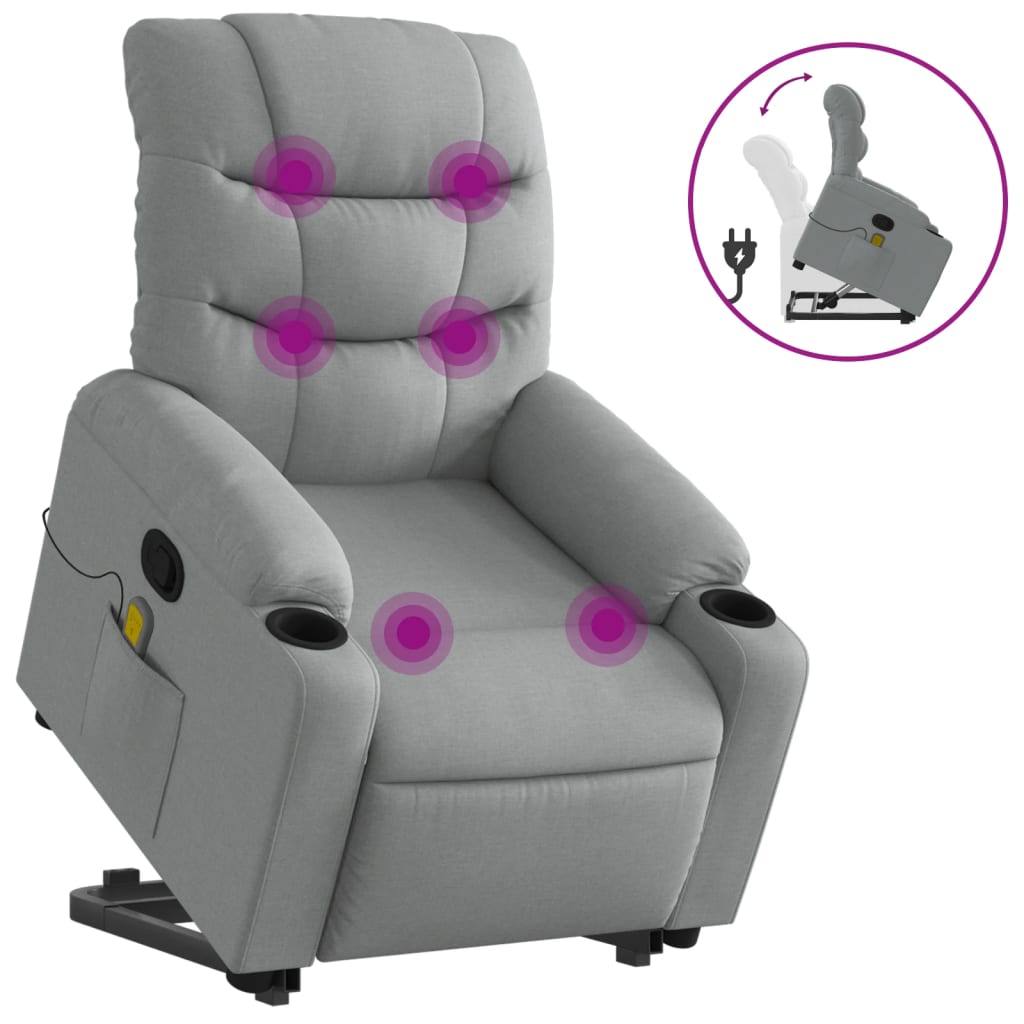 Vidaxl sillón de masaje reclinable de pie de tela gris claro