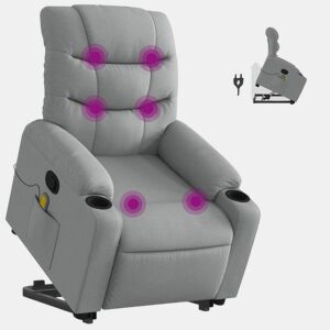 vidaXL Poltrona reclinável massagens tecido cinzento-claro