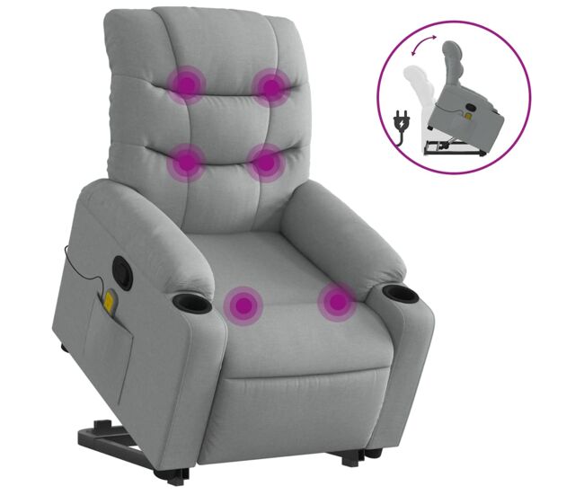 Vidaxl sillón de masaje reclinable de pie de tela gris claro
