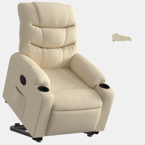 vidaXL Poltrona reclinável elevatória elétrica tecido cor creme