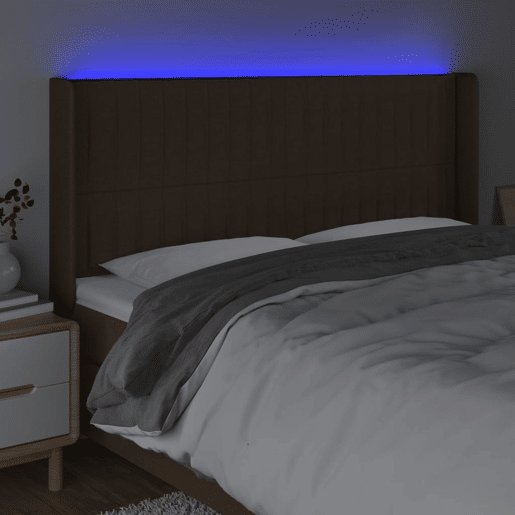 vidaXL Cabeceira de cama c luzes LED tecido 183x16x118128cm castanho vidaXL Cabeceira de cama c luzes LED tecido 183x16x118128cm castanho