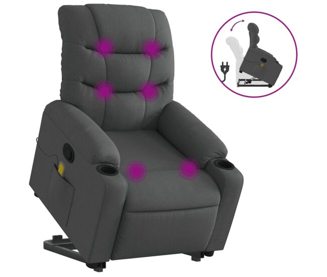 Vidaxl silla de masaje reclinable de pie de tela gris oscuro