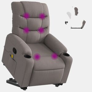 vidaXL Poltrona elevatória de massagens tecido cinzento-acastanhado