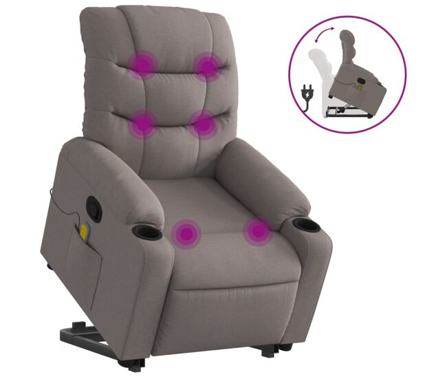 Vidaxl sillón reclinable de masaje elevable tela gris taupé