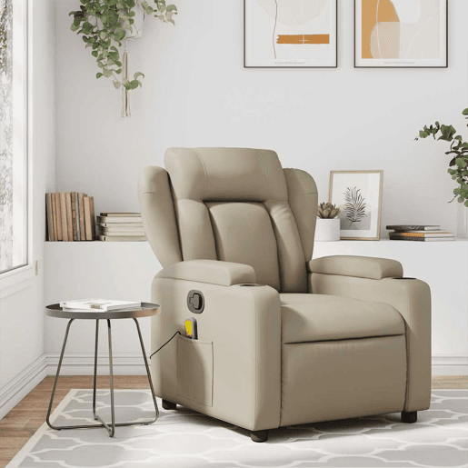 vidaXL Poltrona de massagens reclinável couro artificial cappuccino vidaXL Poltrona de massagens reclinável couro artificial cappuccino