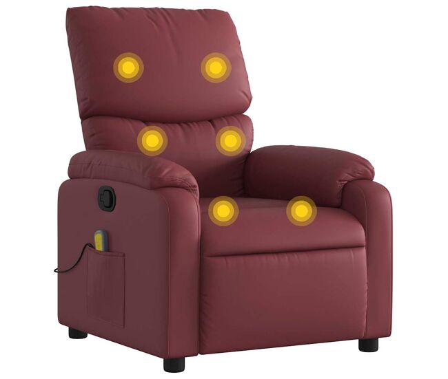 Vidaxl sillón de masaje reclinable cuero sintético rojo tinto