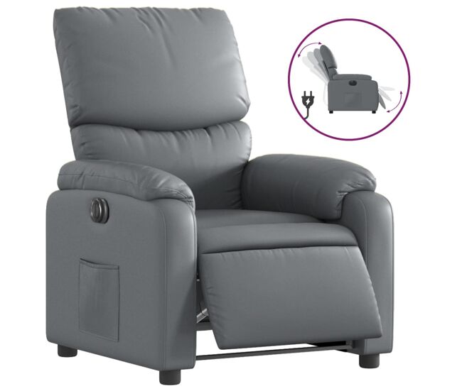 Vidaxl sillón reclinable eléctrico de cuero sintético gris