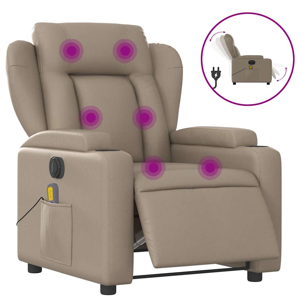 Vidaxl sillón reclinable de masaje eléctrico cuero sintético capuchino