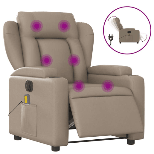 vidaXL Poltrona massagens reclinável elétrica couro artif. cappuccino vidaXL Poltrona massagens reclinável elétrica couro artif. cappuccino