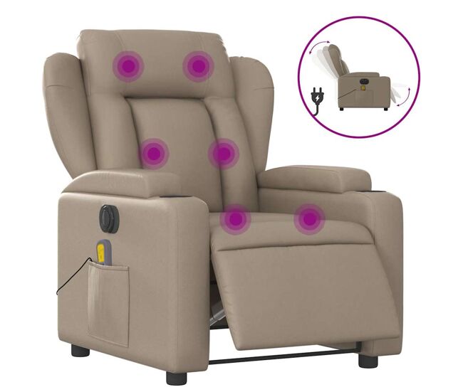 Vidaxl sillón reclinable de masaje eléctrico cuero sintético capuchino