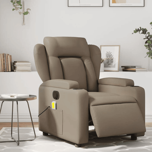 vidaXL Poltrona massagens reclinável elétrica couro artif. cappuccino vidaXL Poltrona massagens reclinável elétrica couro artif. cappuccino