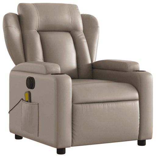 vidaXL Poltrona massagens reclinável elétrica couro artif. cappuccino vidaXL Poltrona massagens reclinável elétrica couro artif. cappuccino