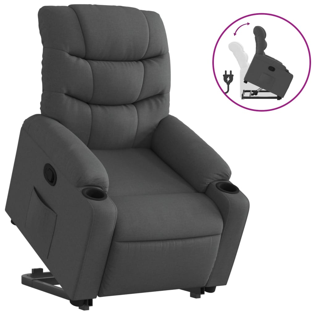 Vidaxl sillón reclinable elevable de tela gris oscuro