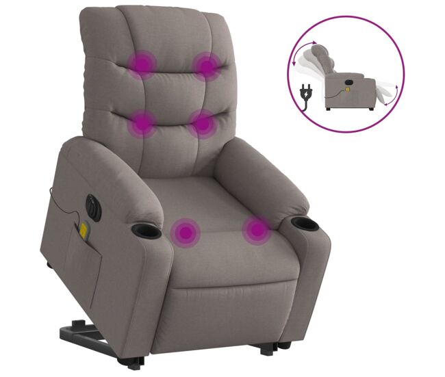 Vidaxl sillón de masaje eléctrico reclinable elevable tela taupé