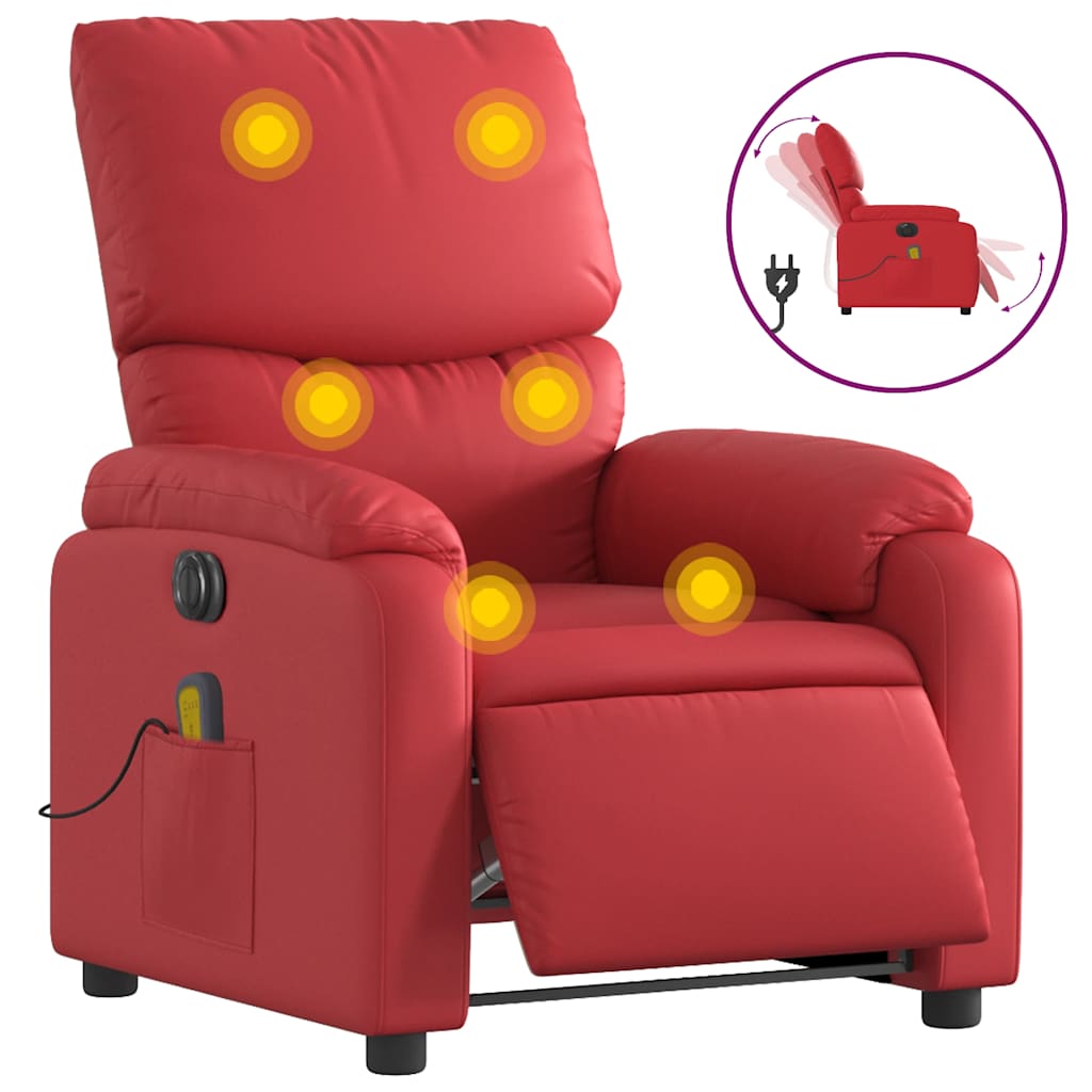 Vidaxl sillón de masaje reclinable eléctrico de cuero artificial rojo