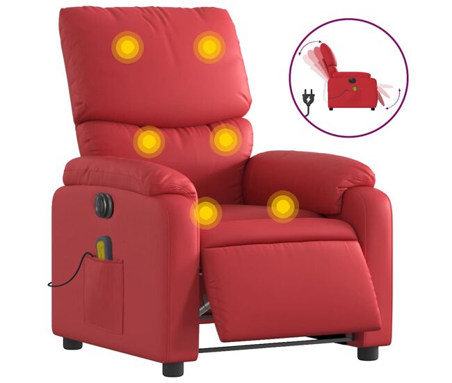 Vidaxl sillón de masaje reclinable eléctrico de cuero artificial rojo