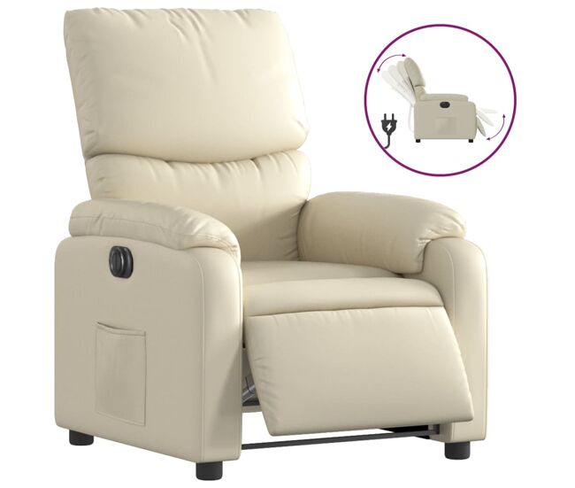 Vidaxl sillón reclinable eléctrico de cuero sintético crema
