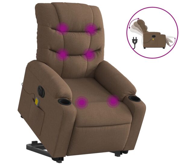 Vidaxl sillón de masaje eléctrico reclinable elevable tela marrón