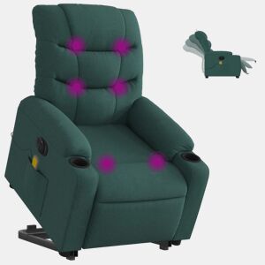 vidaXL Poltrona elétrica elevatória massagens tecido verde-escuro