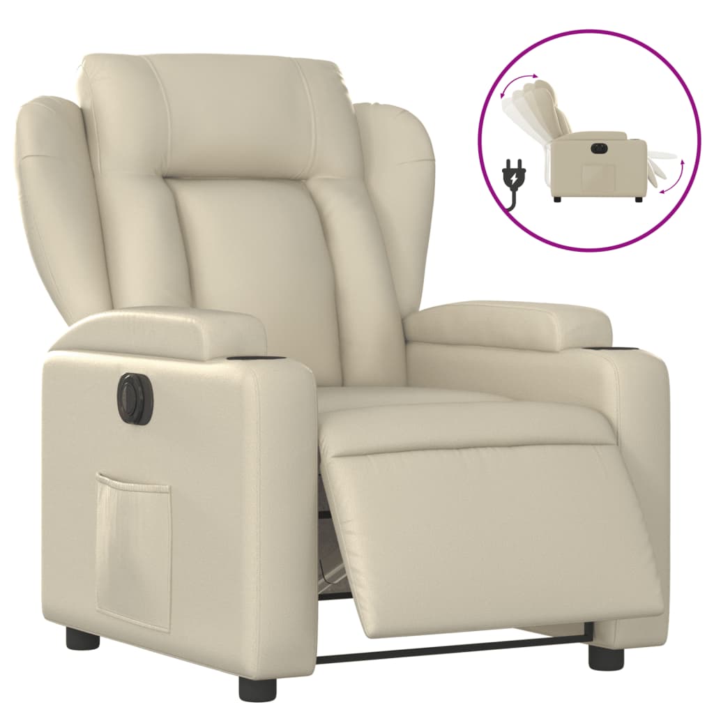 Vidaxl sillón reclinable eléctrico de cuero sintético crema