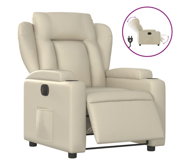 Vidaxl sillón reclinable eléctrico de cuero sintético crema
