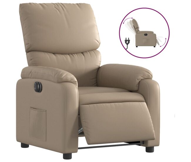Vidaxl sillón reclinable eléctrico de cuero sintético color capuchino
