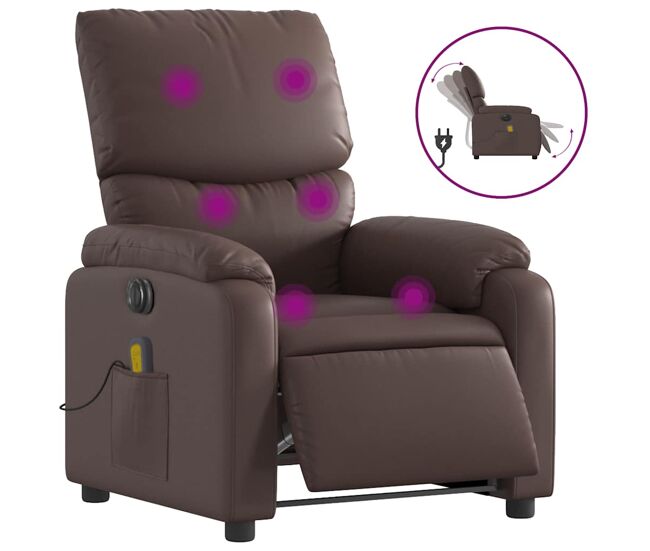 Vidaxl sillón de masaje reclinable eléctrico cuero sintético marrón
