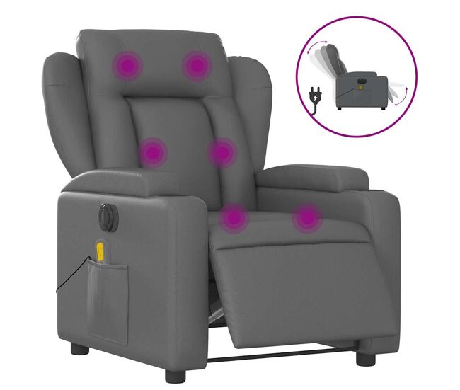 Vidaxl sillón de masaje reclinable eléctrico cuero sintético gris