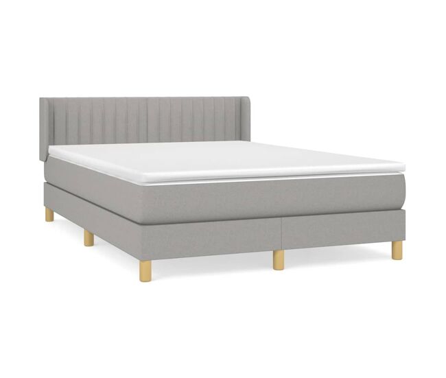 Cama box spring con colchón tela gris claro 140x200 cm rayas verticales
