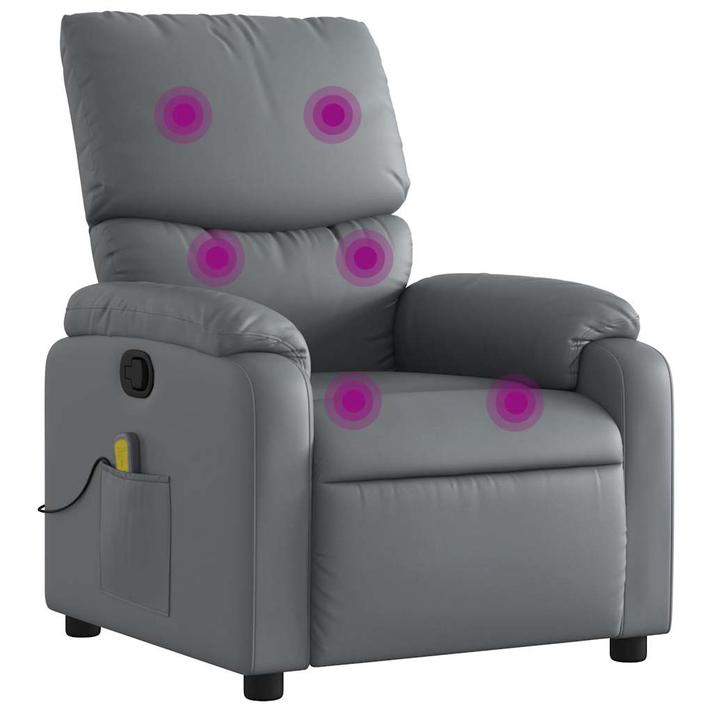 Vidaxl sillón de masaje reclinable cuero sintético gris