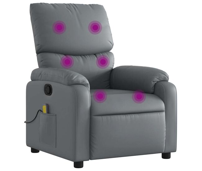 Vidaxl sillón de masaje reclinable cuero sintético gris