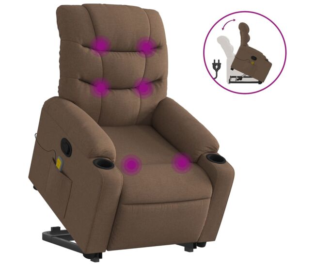 Vidaxl silla de masaje reclinable de pie de tela marrón