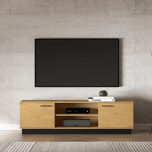 Suporte para TV de 2 portas Ysia em madeira e preto 170 cm