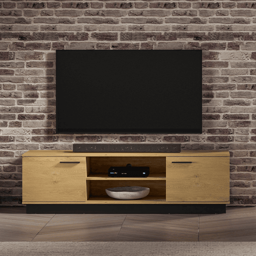 Suporte para TV de 2 portas Ysia em madeira e preto 170 cm