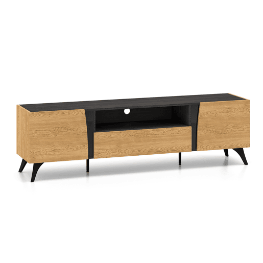 Mesa de TV Soah em madeira e preto com 2 portas e 180 cm