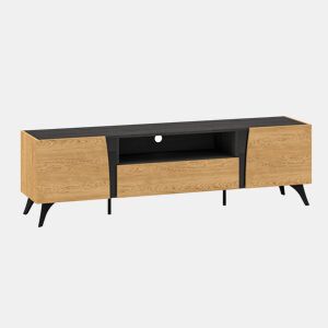 Mesa de TV Soah em madeira e preto com 2 portas e 180 cm