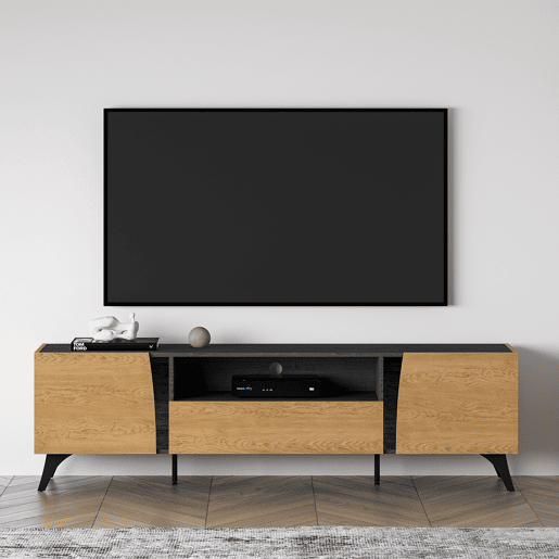 Mesa de TV Soah em madeira e preto com 2 portas e 180 cm