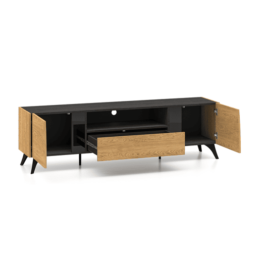 Mesa de TV Soah em madeira e preto com 2 portas e 180 cm