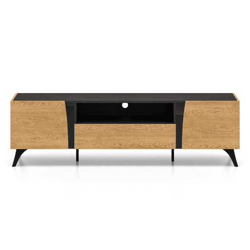 Mesa de TV Soah em madeira e preto com 2 portas e 180 cm