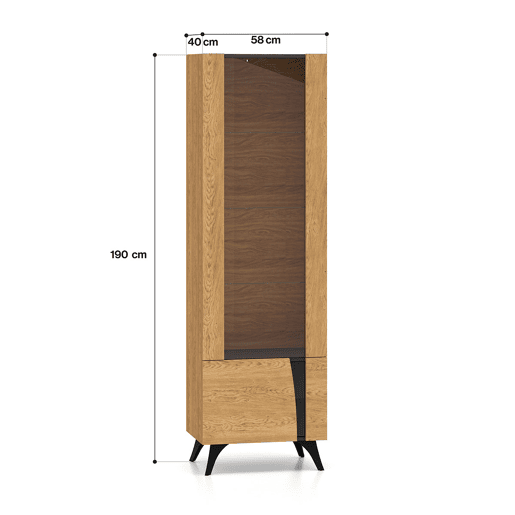 Vitrina de 2 portas Soah em madeira e preto, à esquerda Vitrina de 2 portas Soah em madeira e preto, à esquerda