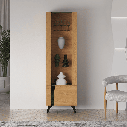 Vitrina de 2 portas Soah em madeira e preto, direita