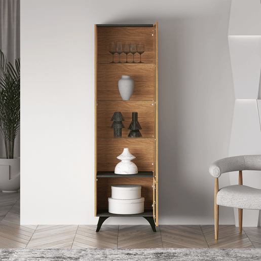 Vitrina de 2 portas Soah em madeira e preto, direita